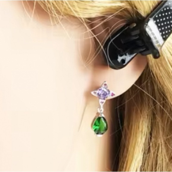 NWOT Green Drop With Purple Star earrings, Sterling silver - Picture 6 of 7